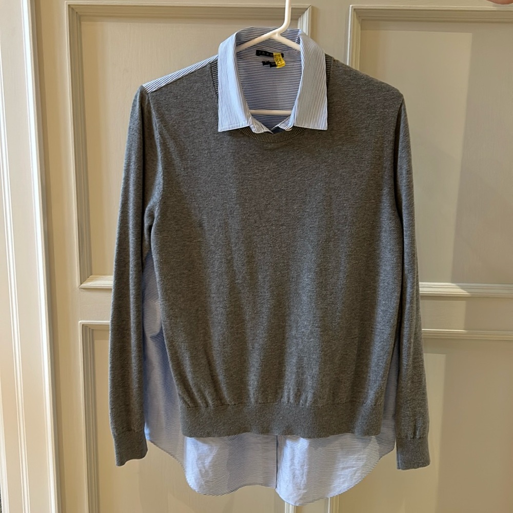 Theory wool sweater with attached striped blouse.